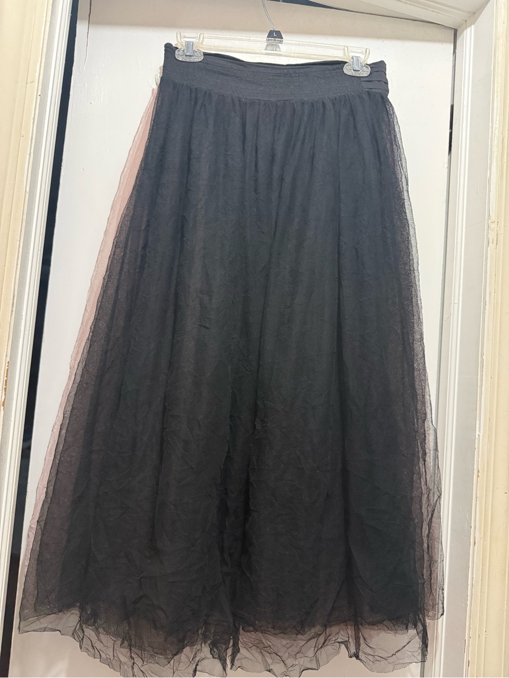 Free people Intimately -Black Tulle Maxi Skirt - vintage Layered Mesh Skirt vi